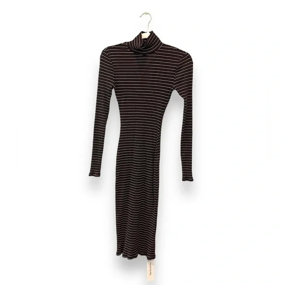 Reformation Aragon Long Sleeve Ribbed & Striped Turtleneck Midi Dress Size XS